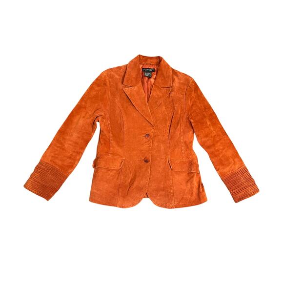 C Concept Y2K Vintage Orange Suede Leather Jacket w/ Lace Up Back Jacket SZ 12 - Picture 1 of 4
